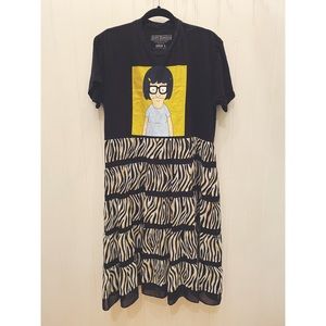SOLD Upcycled Tina Belcher T-shirt paired w/ Alfred Dunner zebra chiffon Skirt